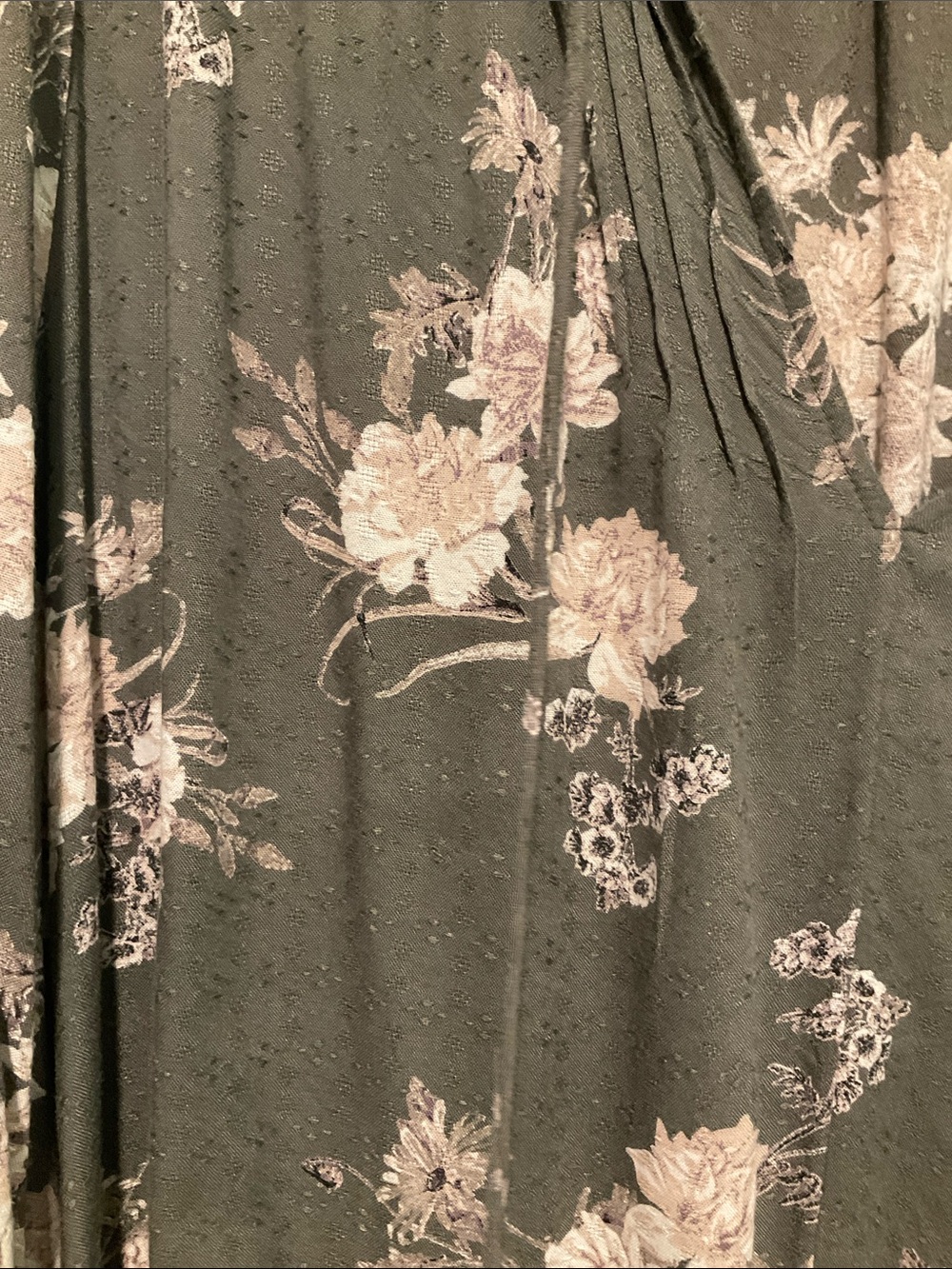 Lucky Brand Olive Green Floral V-Neck Peasant Blouse - Picture 3 of 7